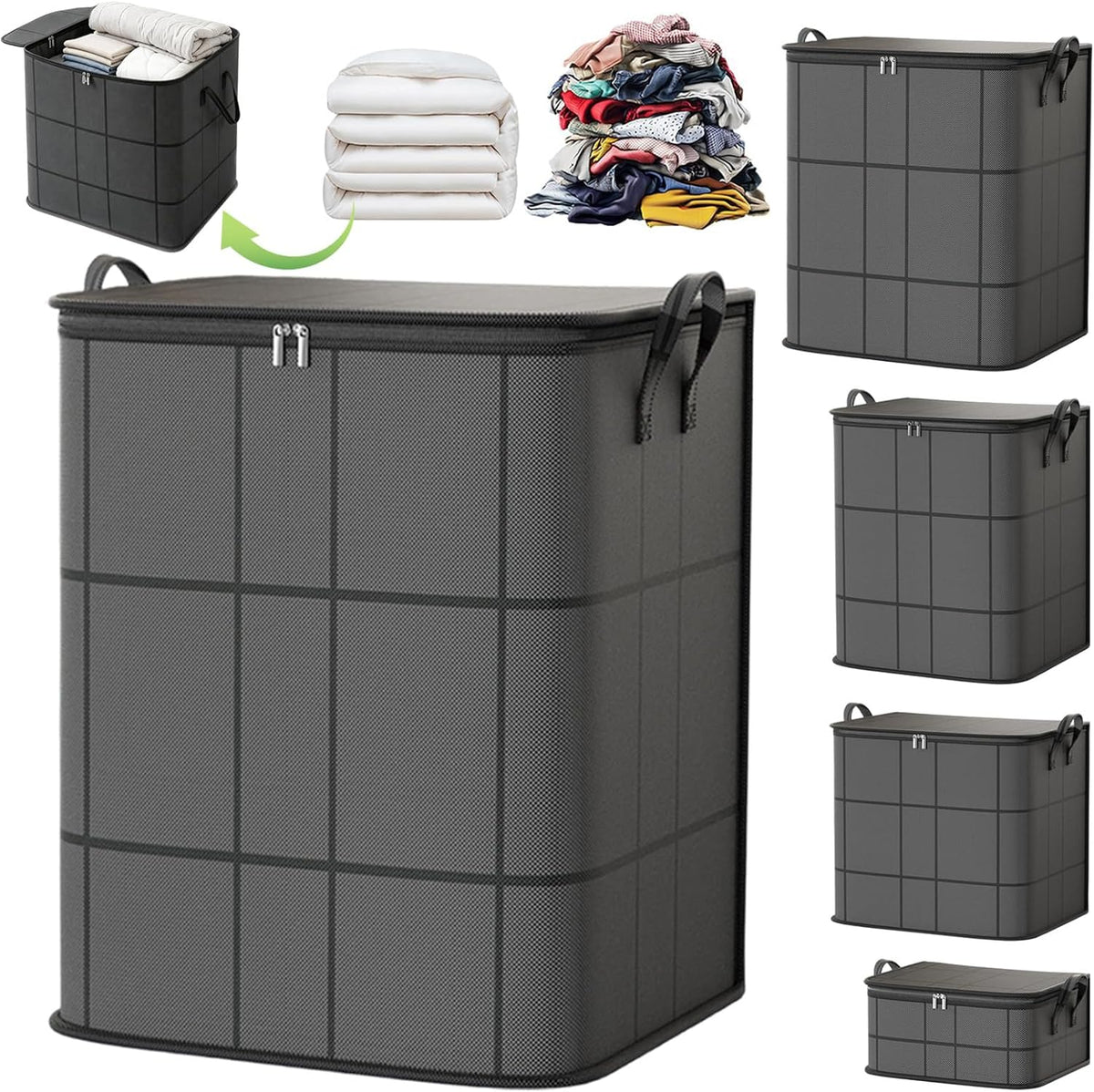 220L Spacious Moving Storage Bin with Reinforced Handles & Zipper, XXL Foldable Fabric Storage Bag for Bedding, Clothes, Quilts, Comforters, Closet Organization & Moving (XXL: 23.6x19.7x27.6 in,3)