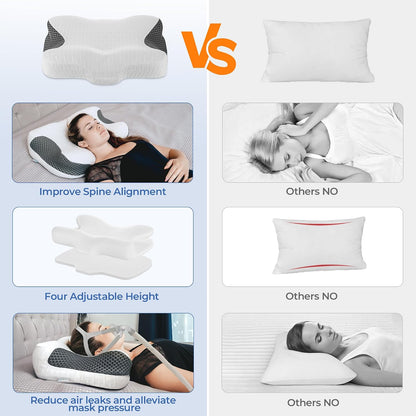 Elviros CPAP Pillow for Sleeping, HSA/FSA Ergonomic Adjustable Height Neck Support Memory Foam Bed Pillow for CPAP Users with Sleep Apnea, Suitable for Side and Back Sleepers