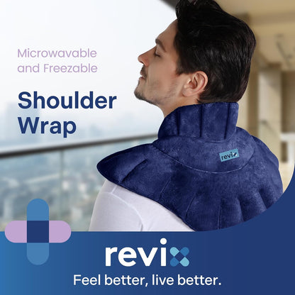 REVIX Heated Neck Wrap Microwave Heating Pad for Neck and Shoulders Pain Relief, Weighted Neck Warmer Microwavable with Miost Heat, Unscented