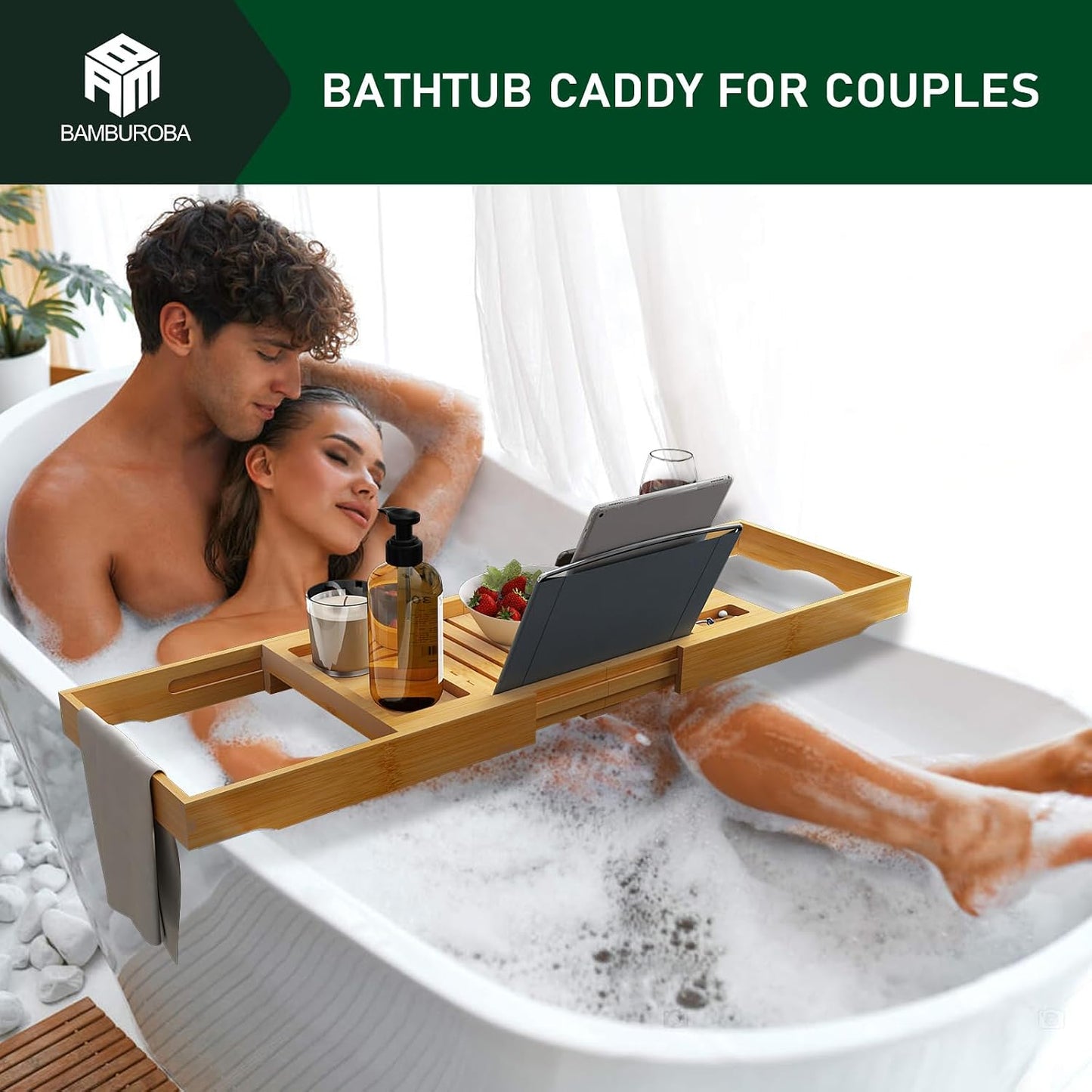 Expandable Bamboo Bathtub Caddy Tray for Luxury Bath