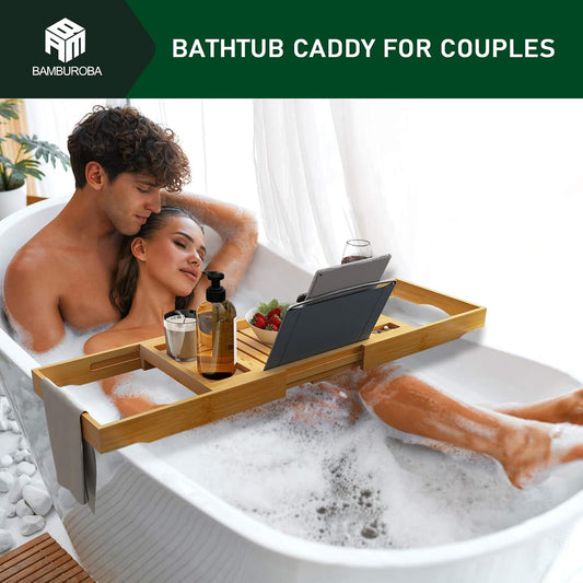 Expandable Bamboo Bathtub Caddy Tray for Luxury Bath