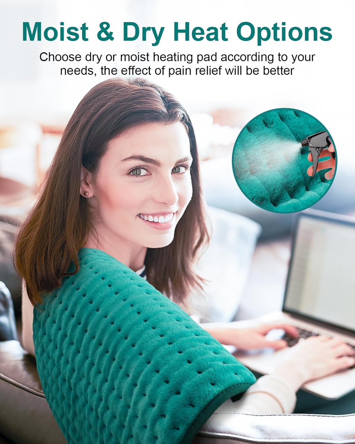 Heating Pad for Back & Period Cramps, Fathers Day Dad Gifts, Birthday Gifts for Women Mom, Electric Heating Pads for Abdomen/Waist/Shoulder, 12" x 24", 6 Heat Settings, 4 Auto-Off, Teal Green