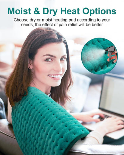 Heating Pad for Back & Period Cramps, Fathers Day Dad Gifts, Birthday Gifts for Women Mom, Electric Heating Pads for Abdomen/Waist/Shoulder, 12" x 24", 6 Heat Settings, 4 Auto-Off, Teal Green