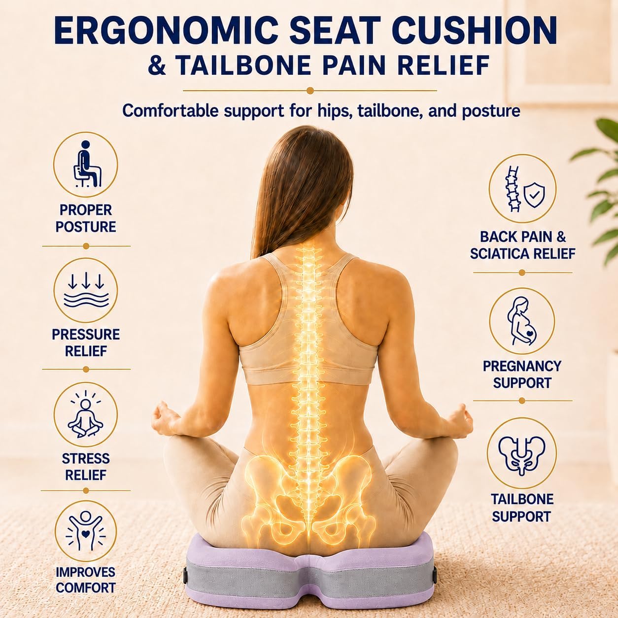 Seat Cushions for Office Chairs Wheelchair Cushion for Long Sitting Back Pain，Memory Foam Seat Car Computer Desk Chair Cushion，Coccyx Cushion for Tailbone Pain Relief Cushion Office Chair Black