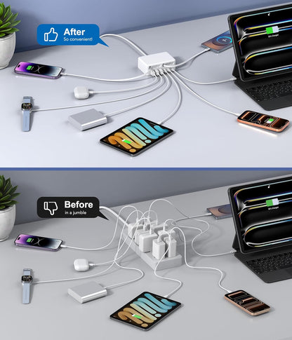8-in-1 Retractable USB C Charger Charging Station Hub for Multiple Devices