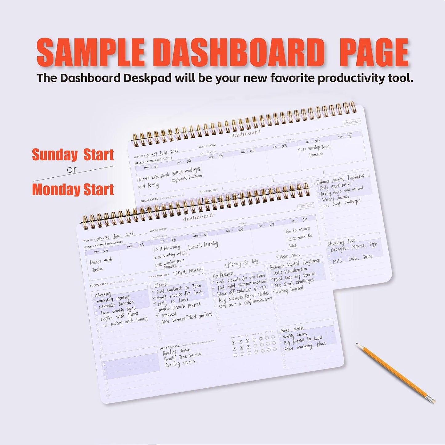Sunday Start Weekly Planner with Habit Tracker - 8.5×11" Professional Productivity Tools to Organize Your Daily Tasks, Goals, Projects - Dashboard Desk Pad - ADHD To-Do List Notepad
