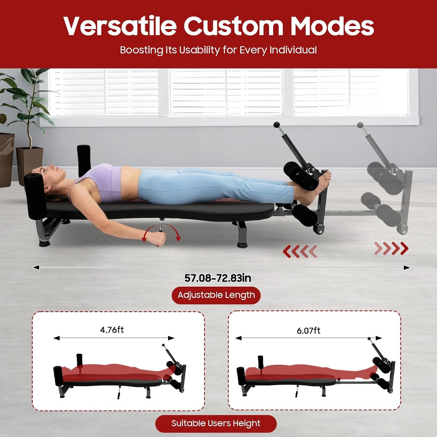 Inline Back Stretch Bench, 330.7lbs Load Full Body Stretching Device Adjustable Lumbar Decompression Table for Lower Back Pain Relief