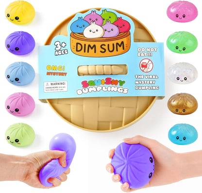 Dumpling Squishies, Giant Dumpling Mystery Box, Colorful Dumplings Stress Balls Fidget Sensory Toy, Stocking Stuffers with Food Steamer Stretchy Desk Toys (Pink)