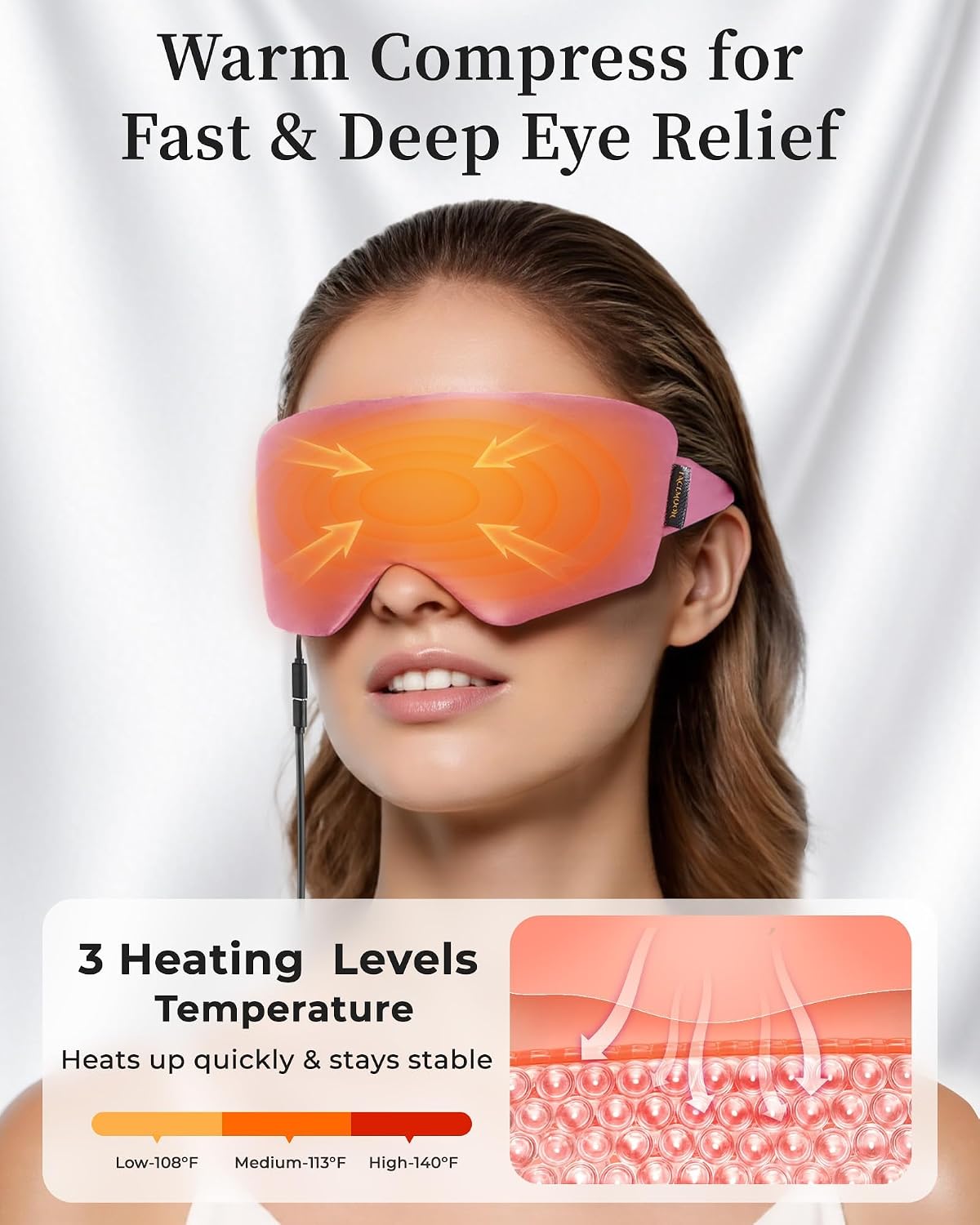 Heated Eye Mask for Dry Eyes, USB Powered Silk Warm Compress for Eyes