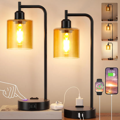 Industrial Touch Lamps for Nightstand Set of 2, 3-Way Dimmable Bedside Lamp