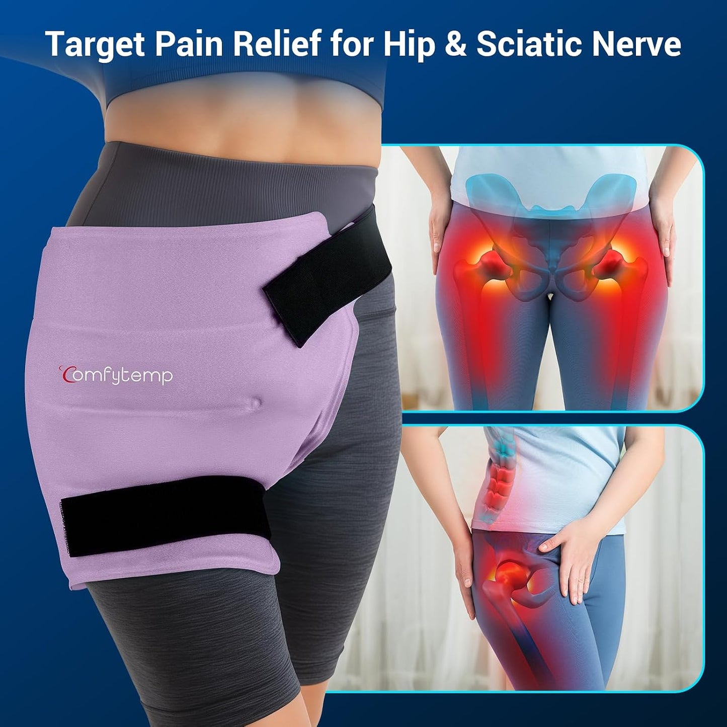 Comfytemp Hip Ice Pack Wrap for Sciatica Pain Relief, Hip Replacement Kit After Surgery, Reusable Gel Ice Pack for Injuries, Hot Cold Compress Recovery Items Physical Therapy for Men Women (L/XL/2XL)