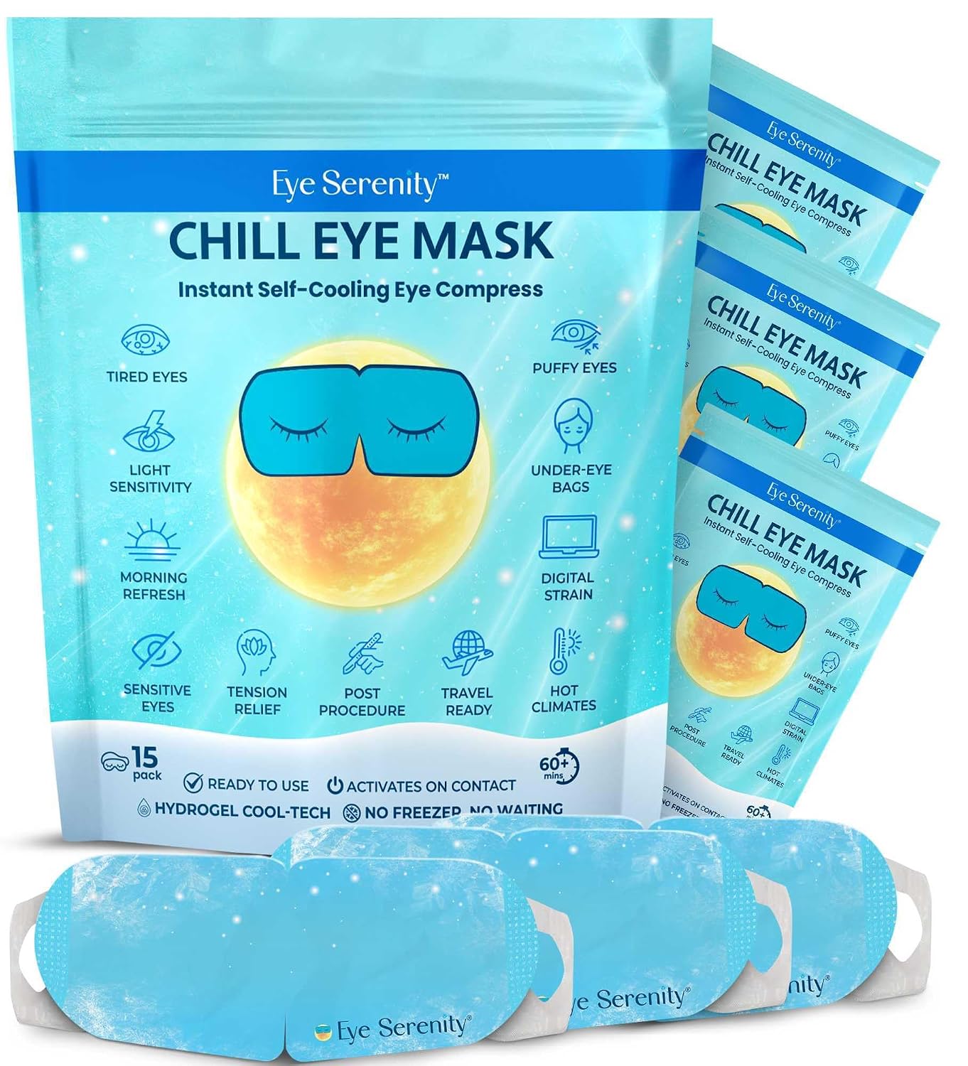 Eye Serenity Steam Eye Mask, Heated Eye Mask, Self Heating Warm Compress for Dry Eyes, Fast Relief for Stye, Puffy Sensitive Eyes, Moist Heat, Gift for Women and Men - Unscented