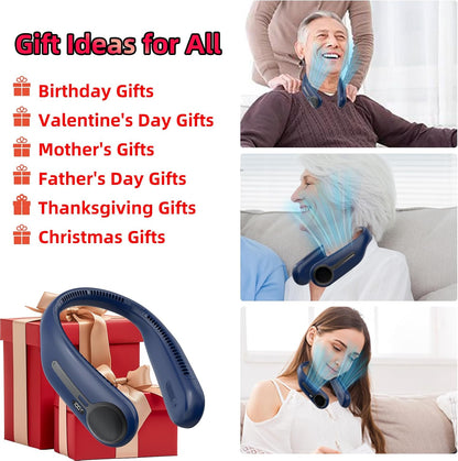 Portable Neck Fan, Personal Wearable Bladeless Fan, 6000mAh USB Rechargeable, 360° Airflow, LED Display, 4-Speeds, Hands Free Fan for Outdoor Indoor, Birthday Gifts for Men Women Dad Mom (Black)