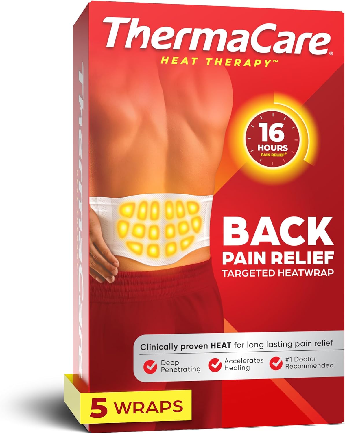 ThermaCare Advanced Back & Hip Heat Wraps for Lower Back Pain Relief - Heating Pads with 16-Hour Heat Therapy - Adhesive Heat Wraps for Muscle & Joint Pain, Flexible Fit Design - 5 Count