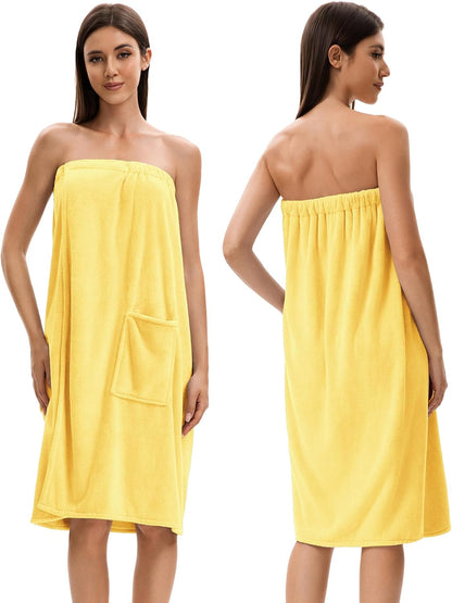 Towel Wrap For Women After Shower，Plush Bath Robe Female，Sauna Spa Wrap Around Towels With Pockets