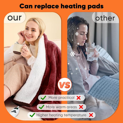 greenoak Heated Blanket Electric Throw 50"X60", Heating Blanket with 10 Heat Levels 1/2/4/6/8 Hours Auto-Off,Fleece Soft Sherpa Blanket,Gifts for Grandma Mom Seniors, Misty Grey