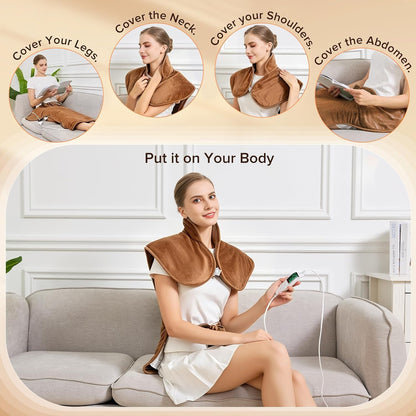 Electric Heating Pad for Neck Back Shoulder Pain Relief, 25"x37" Large Full Body Weighted Heated Pad for Menstrual Cramps - 5 Heat Levels/Snug Fit, Birthday Gifts for Women Men Mom Dad Elders