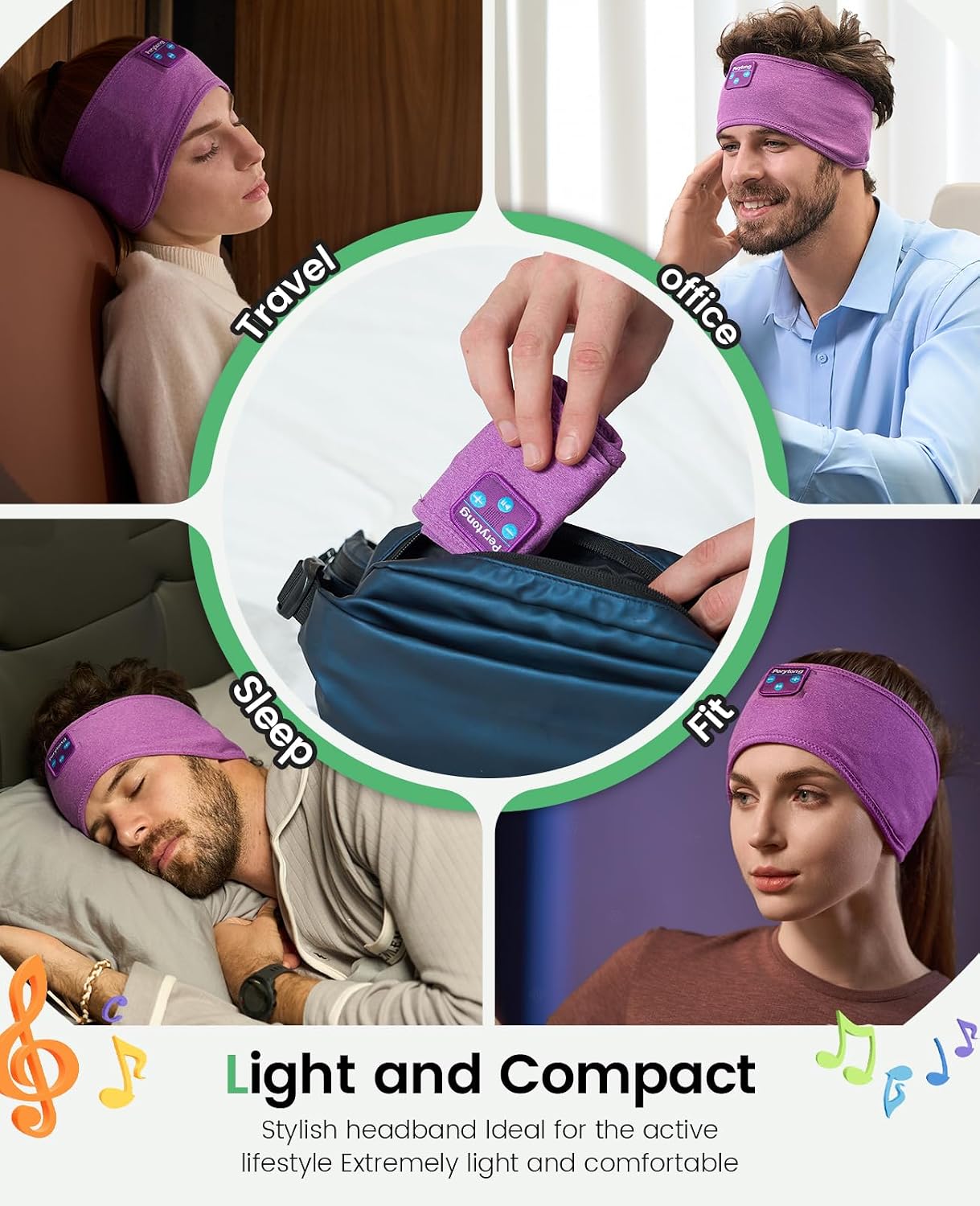 Perytong Sleep Headphones Wireless, Bluetooth Sports Headband Headphones with Ultra-Thin HD Stereo Speakers Perfect for Sleeping,Workout,Jogging,Yoga,Insomnia, Air Travel, Meditation (Grey)