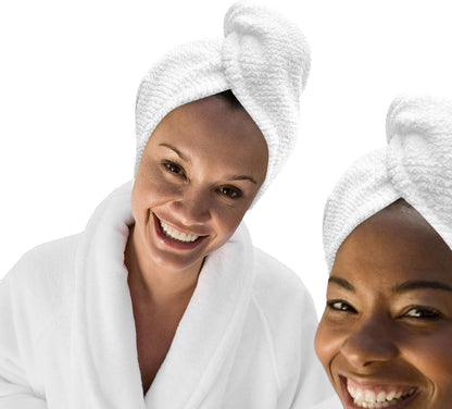 KEEPOZ 100% Cotton Hair Towel Wrap Quick Dry Super Absorbent Turban Head Wrap for Women with Button, Anti Frizz, Hair Cap for Curly, Long & Thick Hair (White, 1 Pc)
