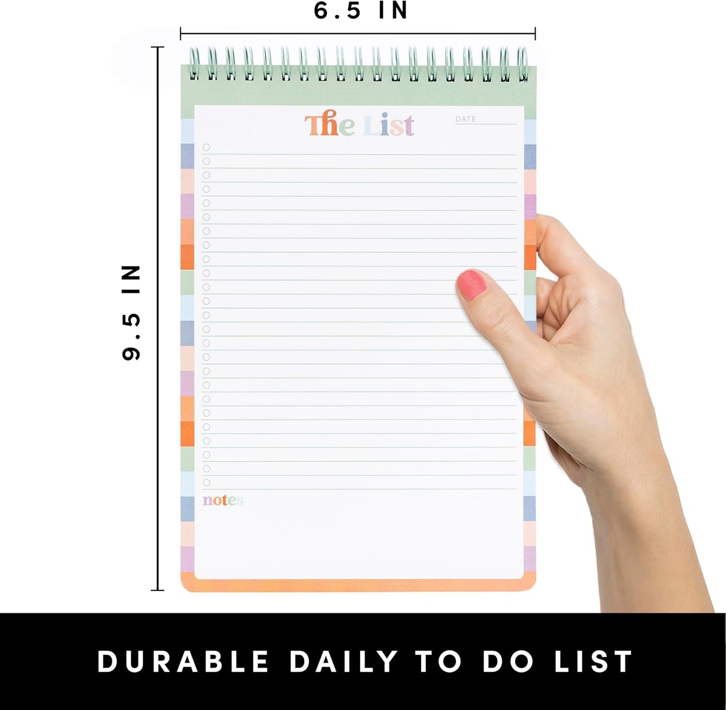 PAPERAGE To Do List Notepad, Daily To Do List Notebook, 60 Double-sided Tear-off Sheets, 1 Pack, 6.5" x 9.5", Undated Daily Planner Checklist for Office, School or Home (Pastel Rainbow Stripe)