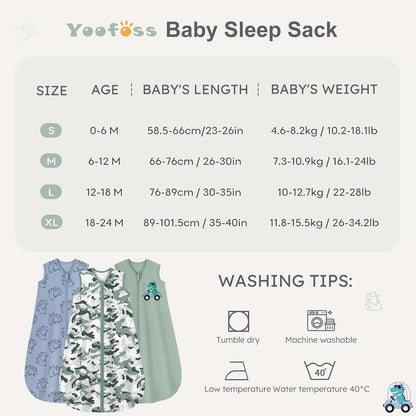 Yoofoss Baby Sleep Sack Baby Wearable Blanket 100% Cotton 2-Way Zipper Toddler Sleeping Sack