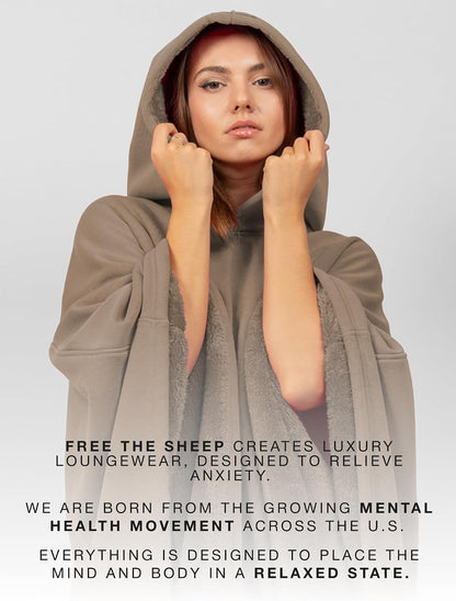 FREE THE SHEEP Eden Hoodie – Oversized Weighted Hoodie Cloak with Ultra-Soft Faux Fur Liner