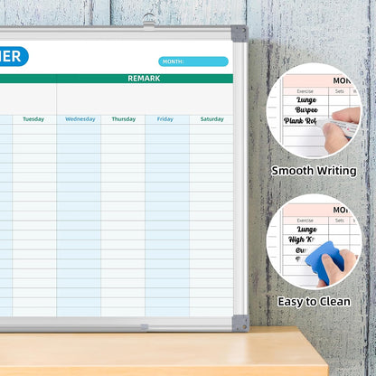 Weekly Hourly Planner Dry Erase Whiteboard with Silver Aluminium Frame for Wall -12" x 16"Hanging Removable Daily Weekly Weekly Planner and Hourly Schedule Checklist (16" x 12")