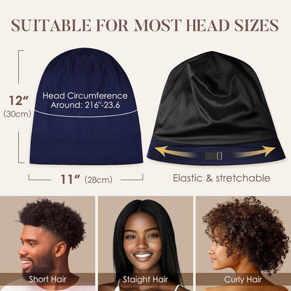 LULUSILK 100% Mulberry Silk Bonnet for Sleeping Women and Men, No More Frizzy Tangled Hair, Real Silk Sleep Cap for Curly Hair, Black, Pack of 1