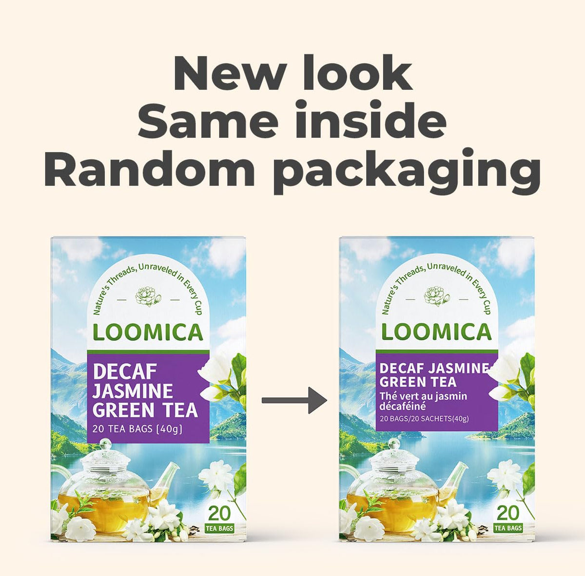 LOOMICA Decaf Jasmine Green Tea Bags, Naturally Decaffeinated, 20 Ct