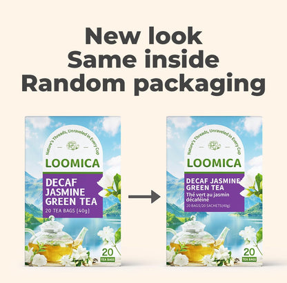 LOOMICA Decaf Jasmine Green Tea Bags, Naturally Decaffeinated, 20 Ct