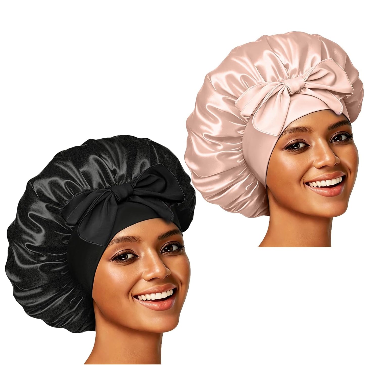 Silk Bonnet Satin Bonnet for Sleeping Large Bonnets with Tie Band Hair Wrap with Adjustable Straps Hair Cap for Women Curly Black
