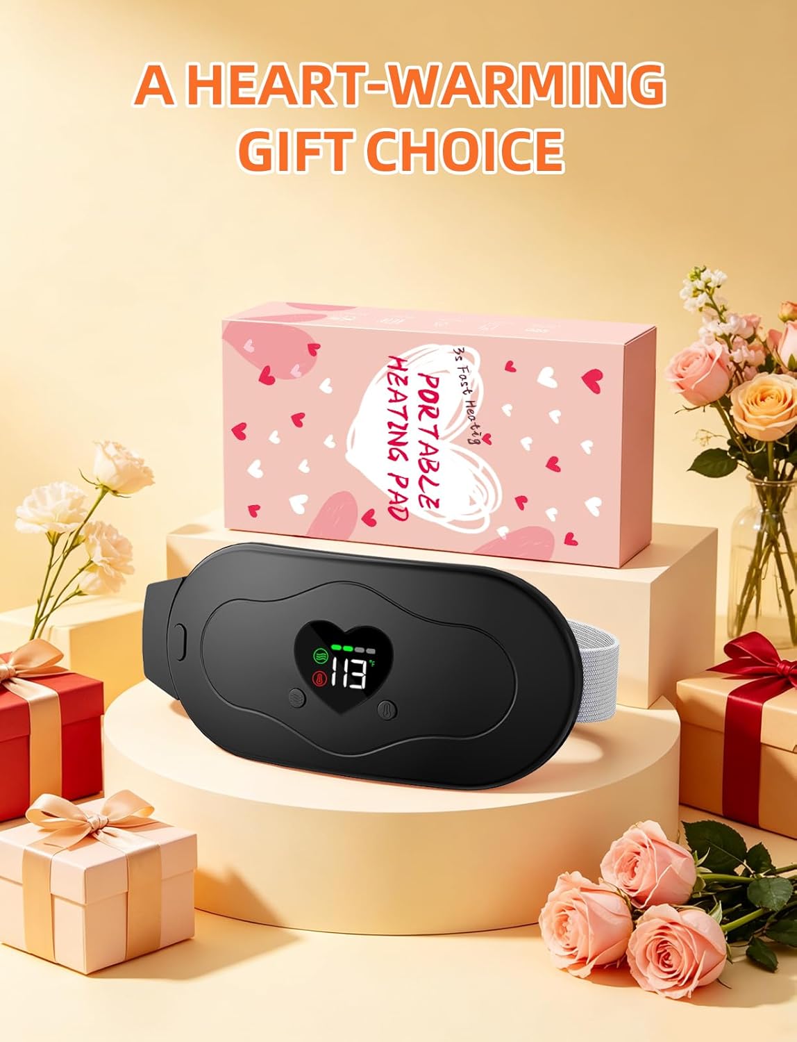Glyduny Portable Heart Heating Pads, 6 Heat & Massage Modes 3S Fast Heating Electric Cordless Heat Pad, 30/60 Mins Auto Shut Off, Back or Belly Heating Pad Ideal Gift for Women, (Pink-6602)