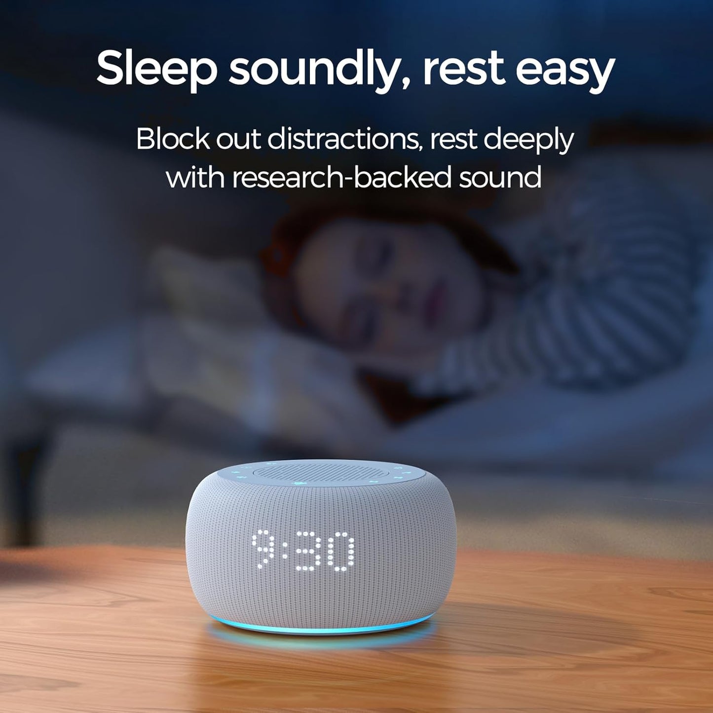 Buffbee Alarm Clock with Sound Machine for Bedrooms – 2-in-1 White Noise Machine for Sleep, Gentle Wake-Up with Soft Alarm Sounds, Ambient Night Light, Plug-in, Sleep Better, Wake Gently