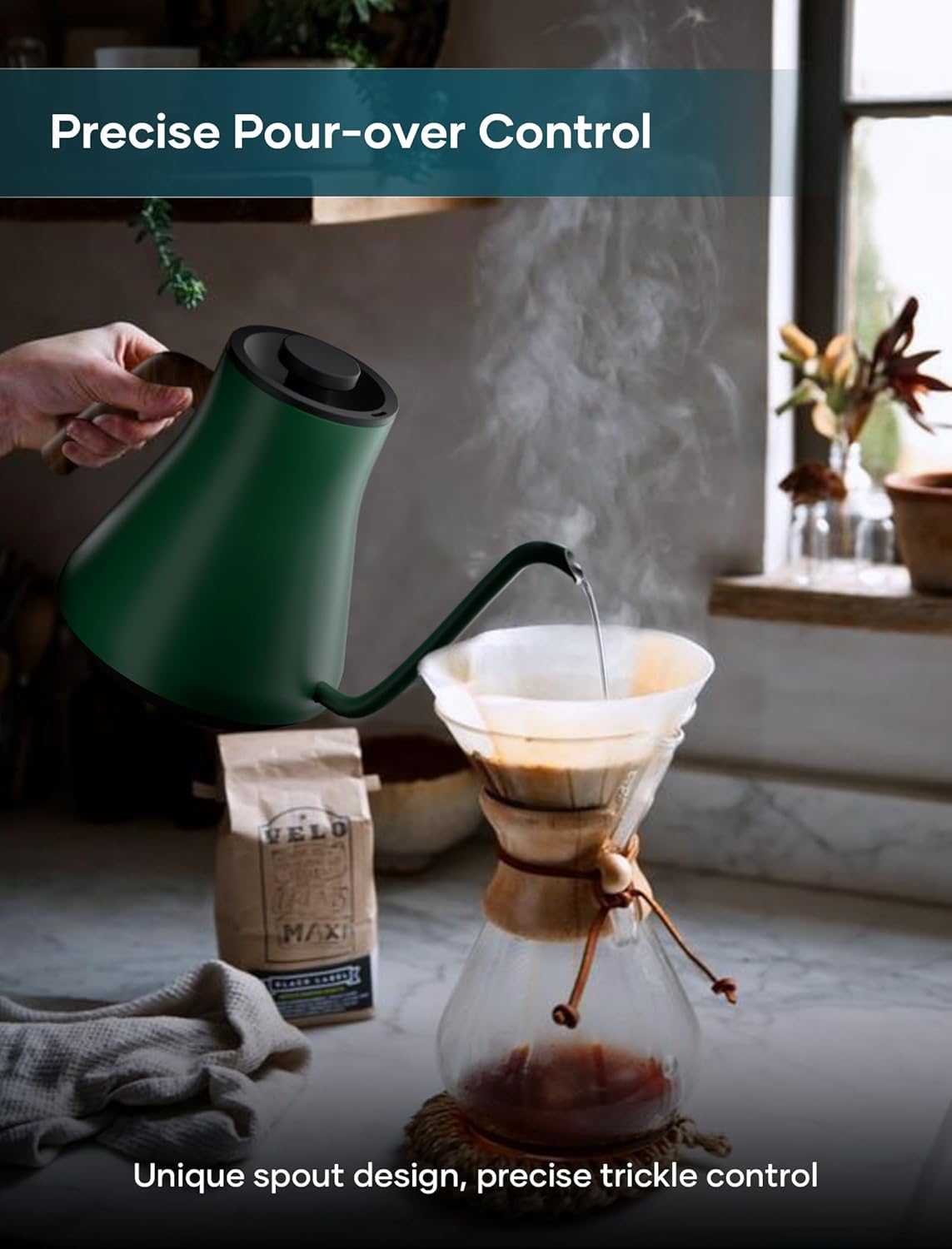INTASTING Electric Kettles, Gooseneck Electric Kettle, ±1℉ Temperature Control, Stainless Steel Inner, Quick Heating, for Pour Over Coffee, Brew Tea, Boil Hot Water, 0.9L Black