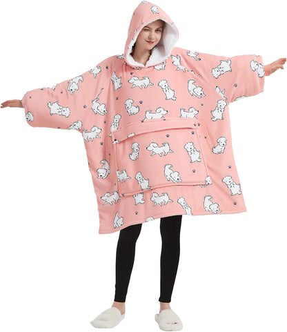 KFUBUO Wearable Blanket Hoodie for Adults Sherpa All Patterns Cat Oversized Sweatshirt Blanket with Pockets for Women