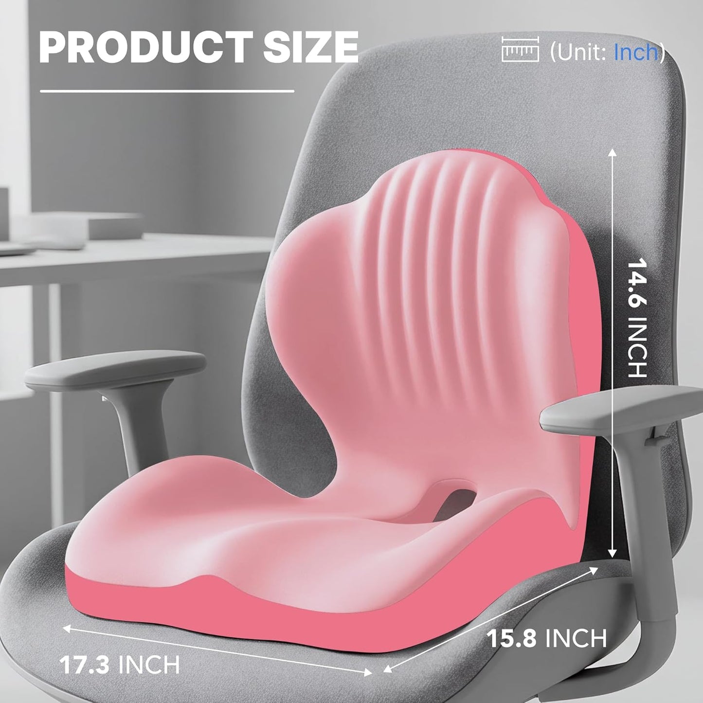 Ergonomic Seat Cushion, Office Chair Seat Cushions with L-Shaped Design, Memory Foam Orthopedic Cushion with Coccyx Hollow, Lumbar Support & Tailbone Pain Relief for Car, Truck, Gaming Chair (Black)
