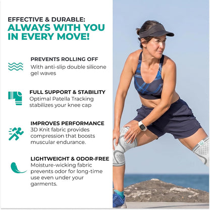 Modvel Compression Knee Brace for Women & Men, 2-Pack Knee Brace for Running Knee Pain, Knee Support Compression Sleeve, Workout Sports Knee Braces for Meniscus Tear, ACL & Arthritis Pain Relief