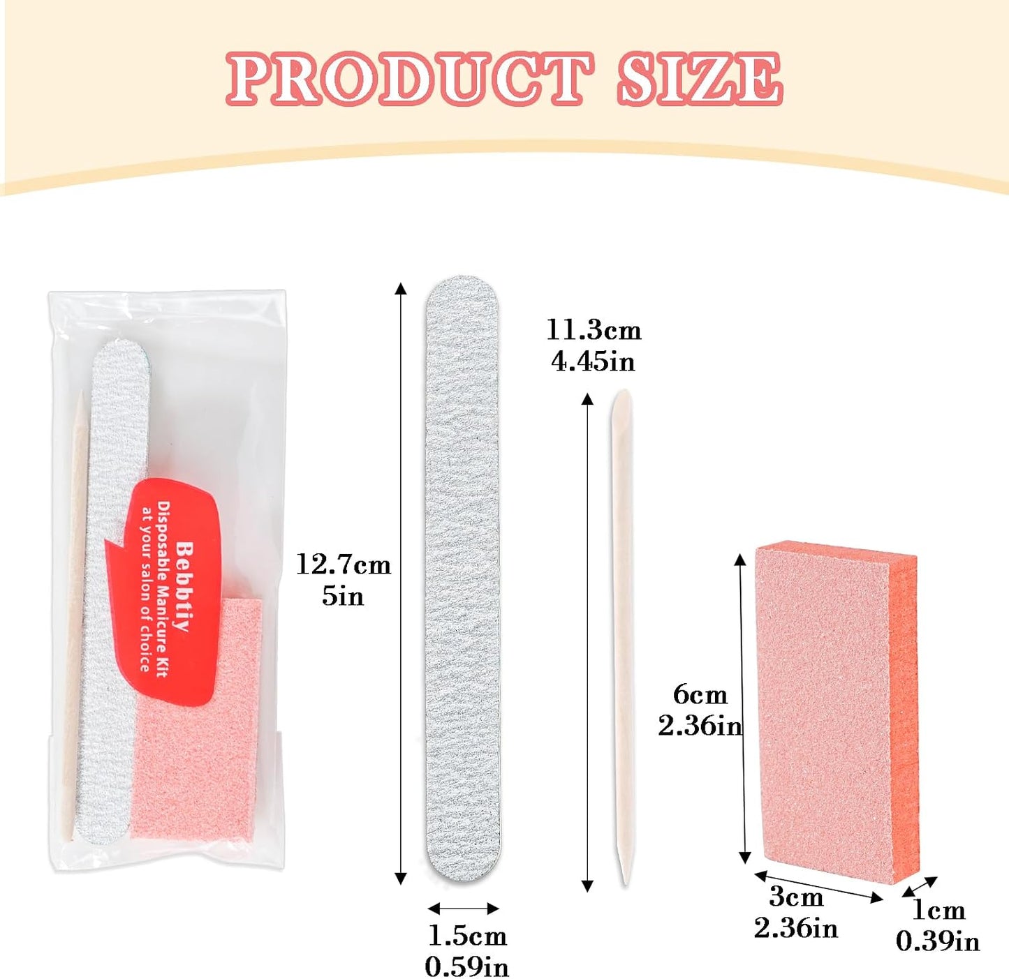 Disposable Manicure Kit Sets, 3 in 1 Nail Salon Manicure Set Professional, Nail File, Mini Buffer, Wood Stick, Individually Package for Salon Home (Count, 50, 80/100 Grit)