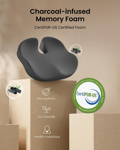 ProtoArc Seat Cushion, Office Chair Cushion for Sciatica, Coccyx Cushion, Ergonomic Memory Foam Seat Cushion for Car, Home, Pressure Relief Pad for Hip, Tailbone, All Day Comfort - Black