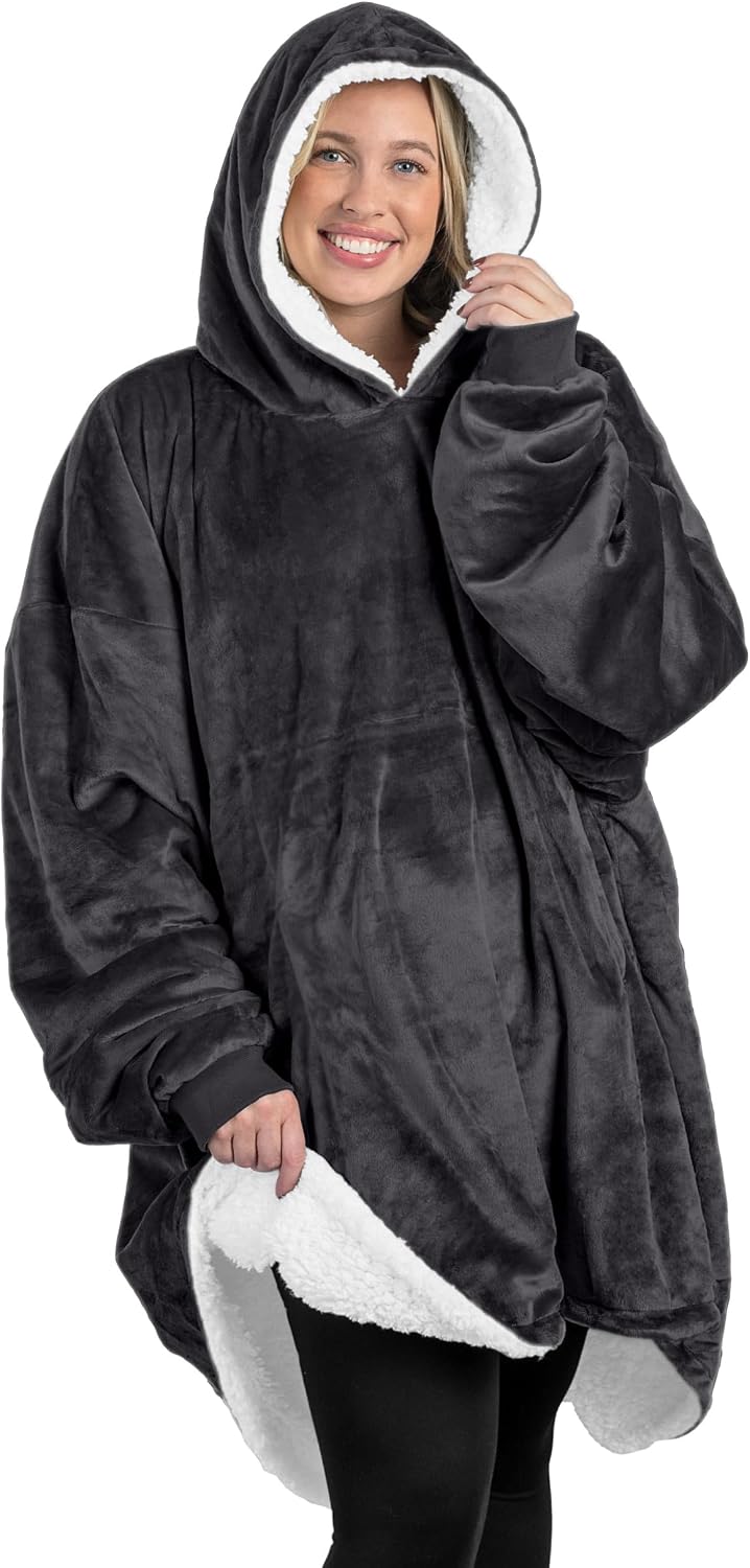 Bare Home Wearable Blanket Hoodie - Soft Plush Sherpa - Warm and Cozy - Oversized Wearable Blanket