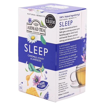 Ahmad Tea Herbal Tea, Camomile, Honey, & Lavender 'Sleep' Natural Benefits Teabags, 20 ct (Pack of 1) - Decaffeinated & Sugar-Free
