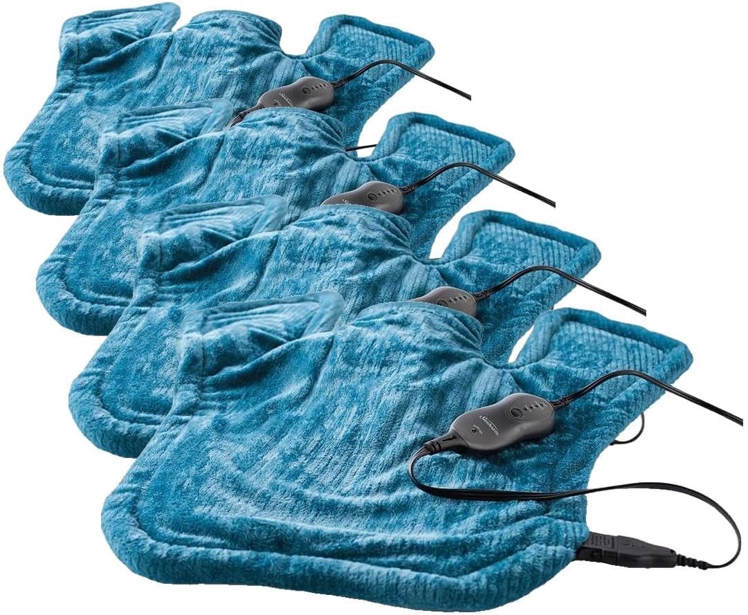 Sunbeam XL Renue Contoured Heating Pad, 25" x 25", For Neck & Shoulder Pain Relief with Auto Shut Off, Moist Heating Option, Machine-Washable, Lakeshore Blue