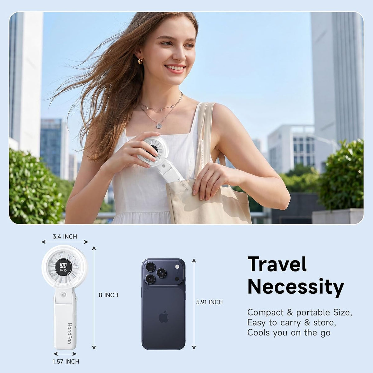 HandFan 4000mAh Handheld Turbo Misting Fan, 100 levels Adjustable High Speed Mister Fan, Portable Spray Water Mist Fans, Foldable Mini Hand Fans for Summer Beach Travel Concerts Disney(Royal Blue)