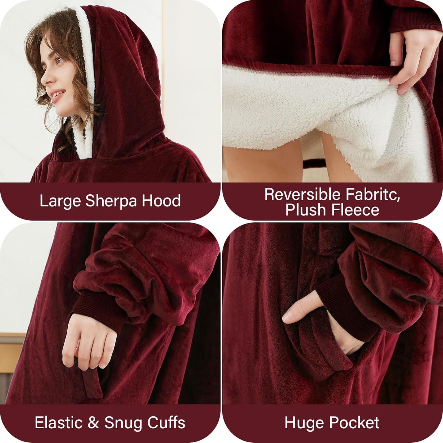 LetsFunny Blanket Hoodie,Oversized Wearable Sherpa Fleece Blanket Sweatshirt,Super Soft Warm Cozy with Giant Pocket,Gifts for Women Men Adults Teenagers, One Size Fits All