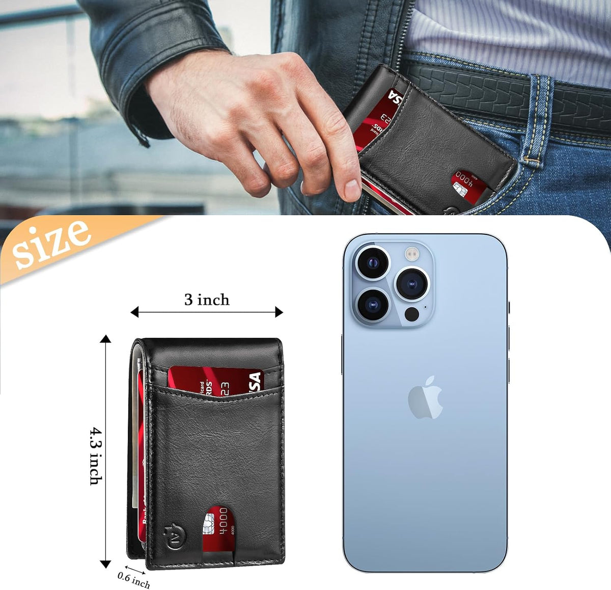 Smart Tracker Wallet for Men,Compatible with Android and Ios, Mens Wallet GPS Tracker Card Holder With Men Gift for Christmas. (Carbon Black) (iOS & Android)