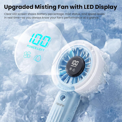 HandFan Upgraded Misting Fan with LED Display – Extreme Cooling Portable Handheld Fan with Water Mist Spray, 50% Stronger Airflow & Quieter, USB Rechargeable for Travel/Park/Disney/Beach/Concert/Game