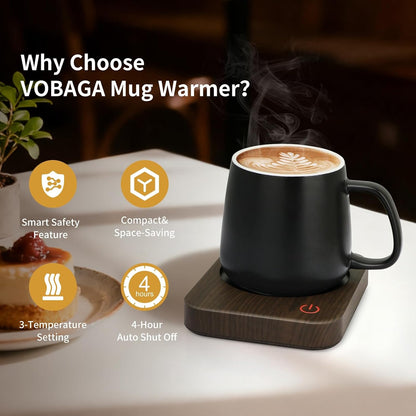 VOBAGA Coffee Mug Warmer for Desk with Auto Shut Off & 3-Temp Settings, Coffee Cup Warmer with Smart Safety Alert Home Office Accessory, Perfect for Coffee, Tea, Milk (Mug for Display)