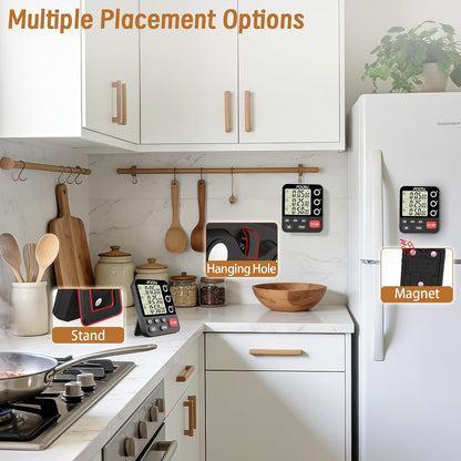 Digital Dual Kitchen Timer, 3-Channel Magnetic Countdown Timer for Cooking
