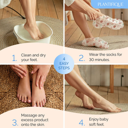 PLANTIFIQUE Korean Foot Mask with Shea Butter 4 Pairs box for Dry & Cracked Feet | Hydrating Socks for Soft Heels | Intense Moisturizing and Repairing Dry Rough Skin | Foot Spa | Happy Feet Mask
