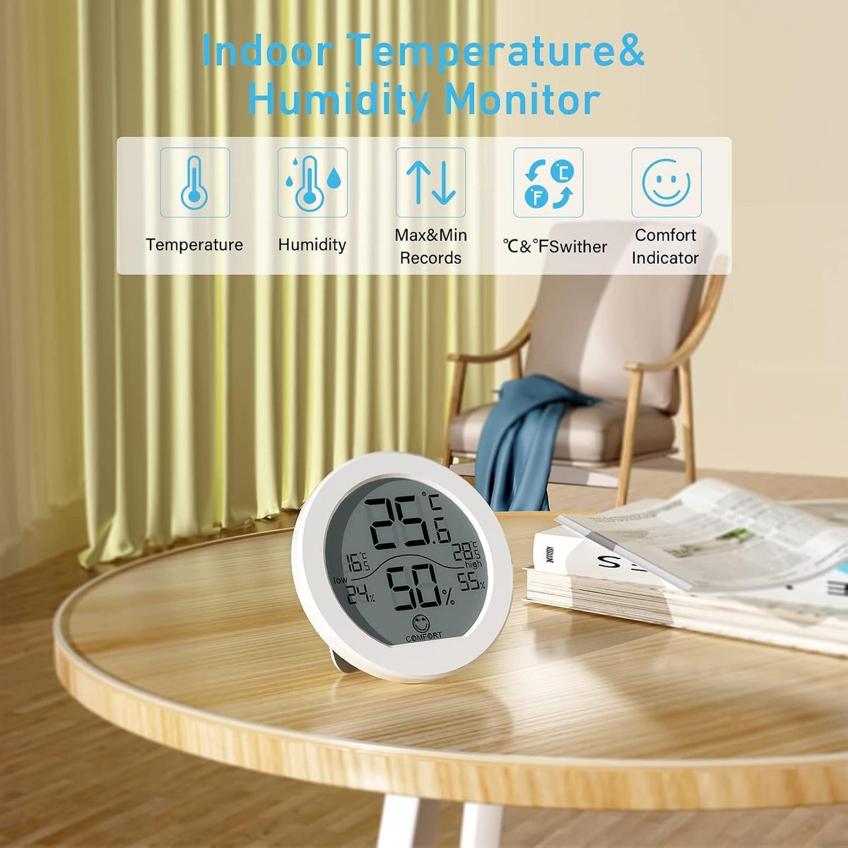 Indoor Digital Hygrometer Thermometer for Room Temperature Humidity Meter